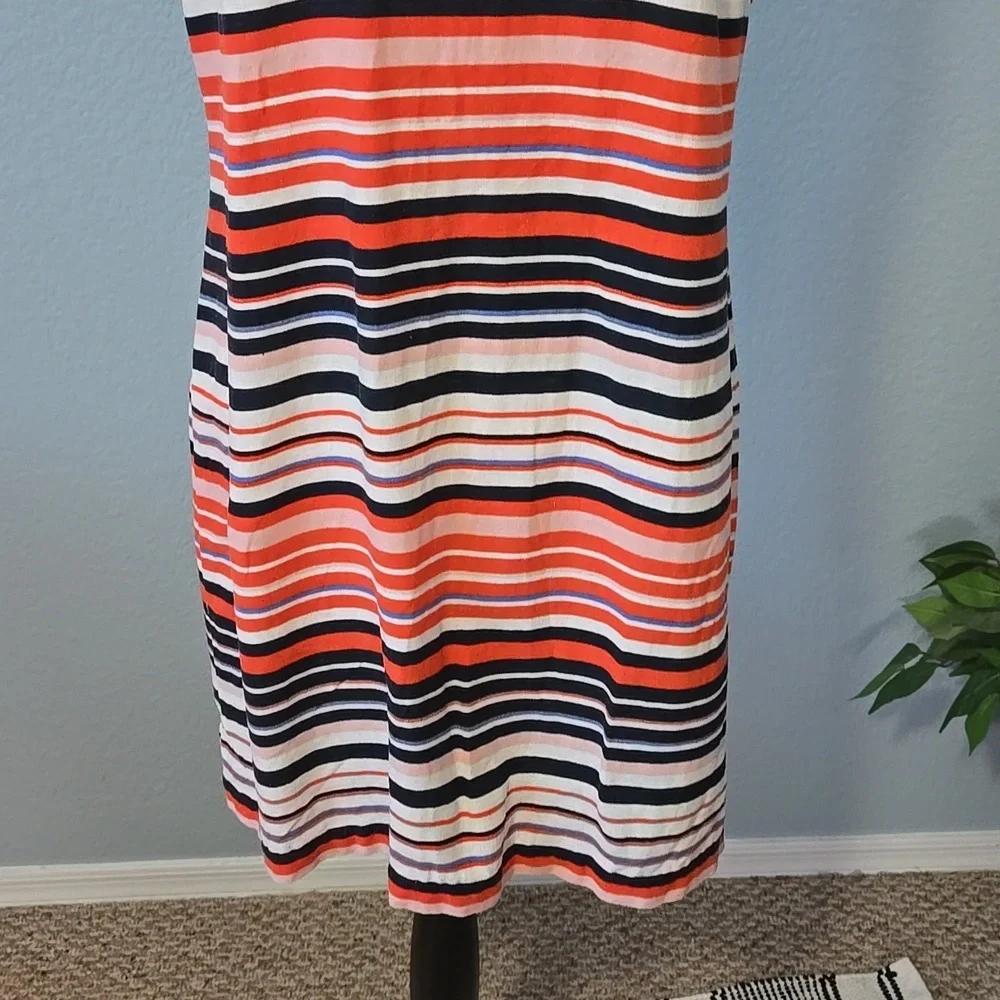 TOMMY HILFIGER Linen Halter Sheath Midi Dress Sz 12 Colorblock Preppy Collegiate - Picture 3 of 12